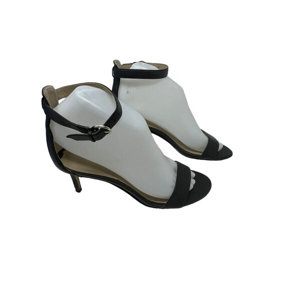 Ann Taylor Black Leather Ankle Strap Heels Size 6M Open Toe Shoes Strappy - Picture 2 of 10